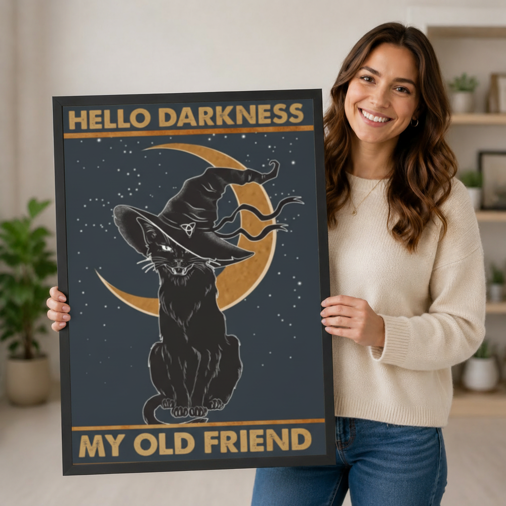 Hello Darkness Witch Cat Canvas Wall Art