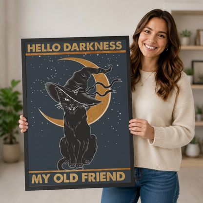 Hello Darkness Witch Cat Canvas Wall Art