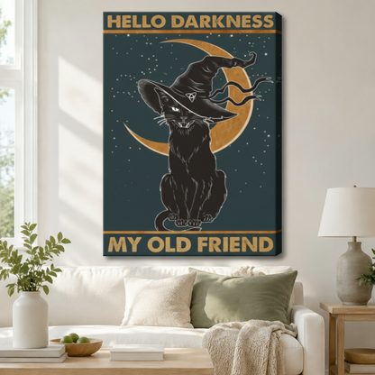 Hello Darkness Witch Cat Canvas Wall Art