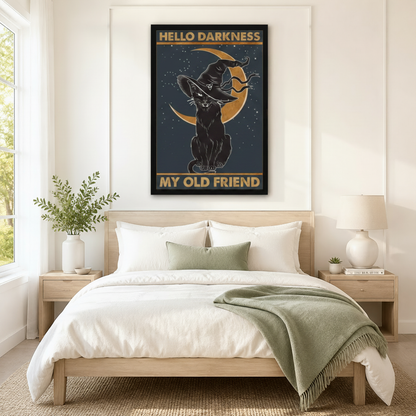 Hello Darkness Witch Cat Canvas Wall Art