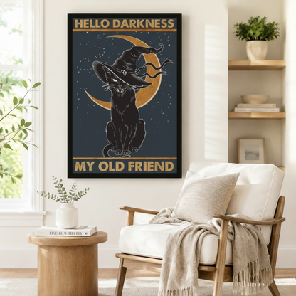 Hello Darkness Witch Cat Canvas Wall Art