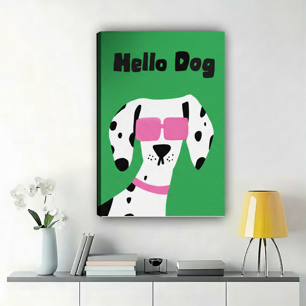 Hello Dog Dalmatian Pop Art Canvas Wall Print