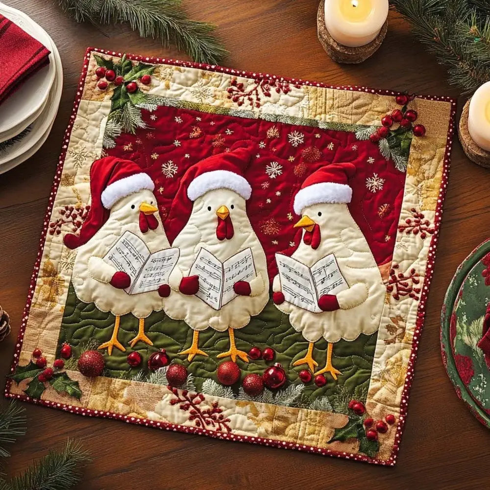 Hen Carols Quilted Table Topper