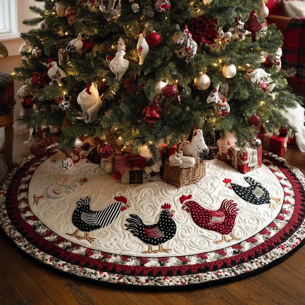 Hen Harmony Christmas Quilted Tree Skirt