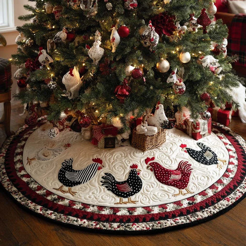 Hen Harmony Christmas Quilted Tree Skirt