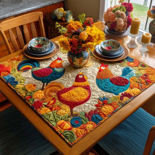 Hen Parade Quilted Table Topper