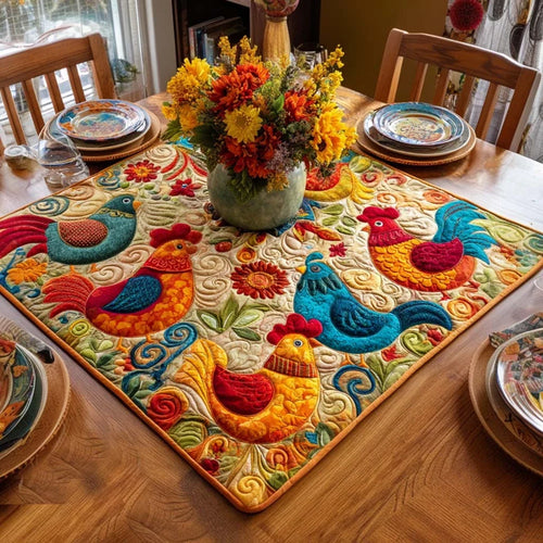 Hen Whispers Quilted Table Topper