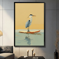 Minimalist Heron on Surfboard Oil Painting Canvas