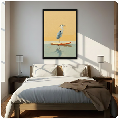 Minimalist Heron on Surfboard Oil Painting Canvas