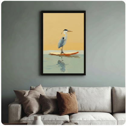 Minimalist Heron on Surfboard Oil Painting Canvas