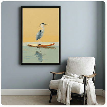 Minimalist Heron on Surfboard Oil Painting Canvas