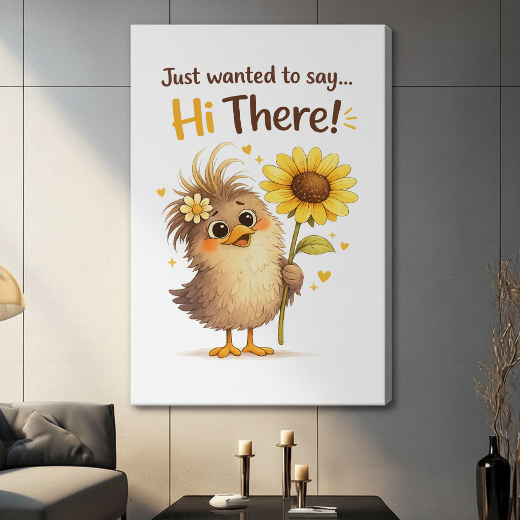 Hi There Cute Chick Sunflower Quote Canvas Art