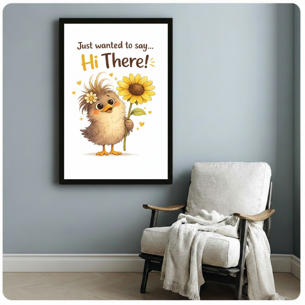 Hi There Cute Chick Sunflower Quote Canvas Art