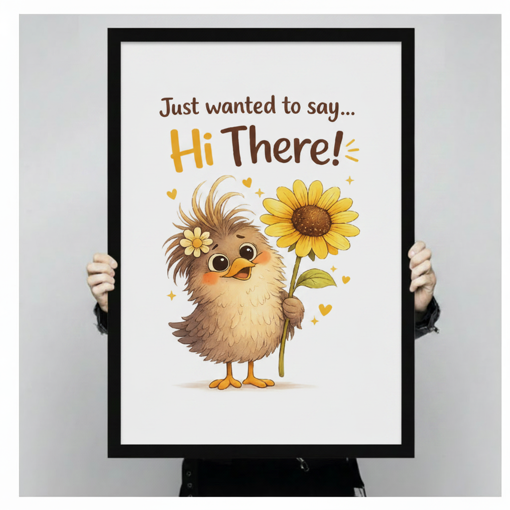 Hi There Cute Chick Sunflower Quote Canvas Art