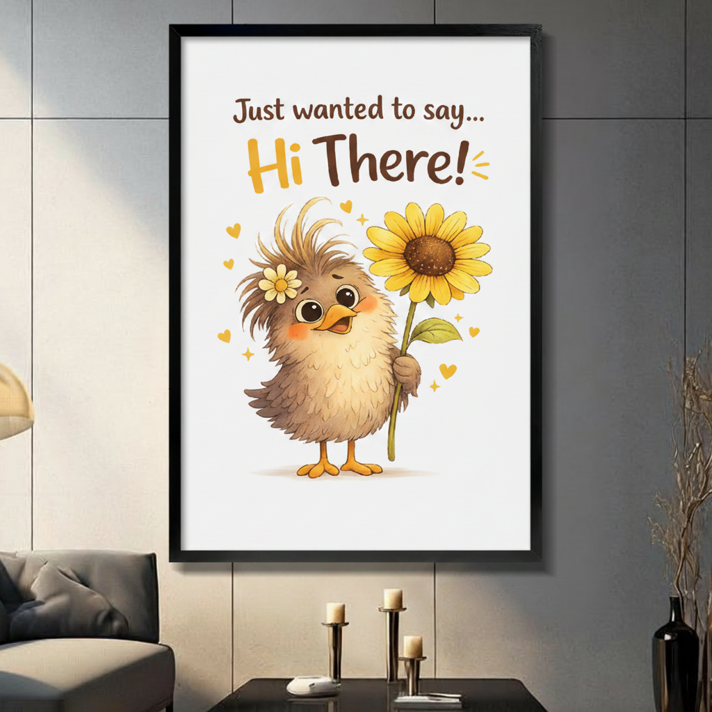 Hi There Cute Chick Sunflower Quote Canvas Art