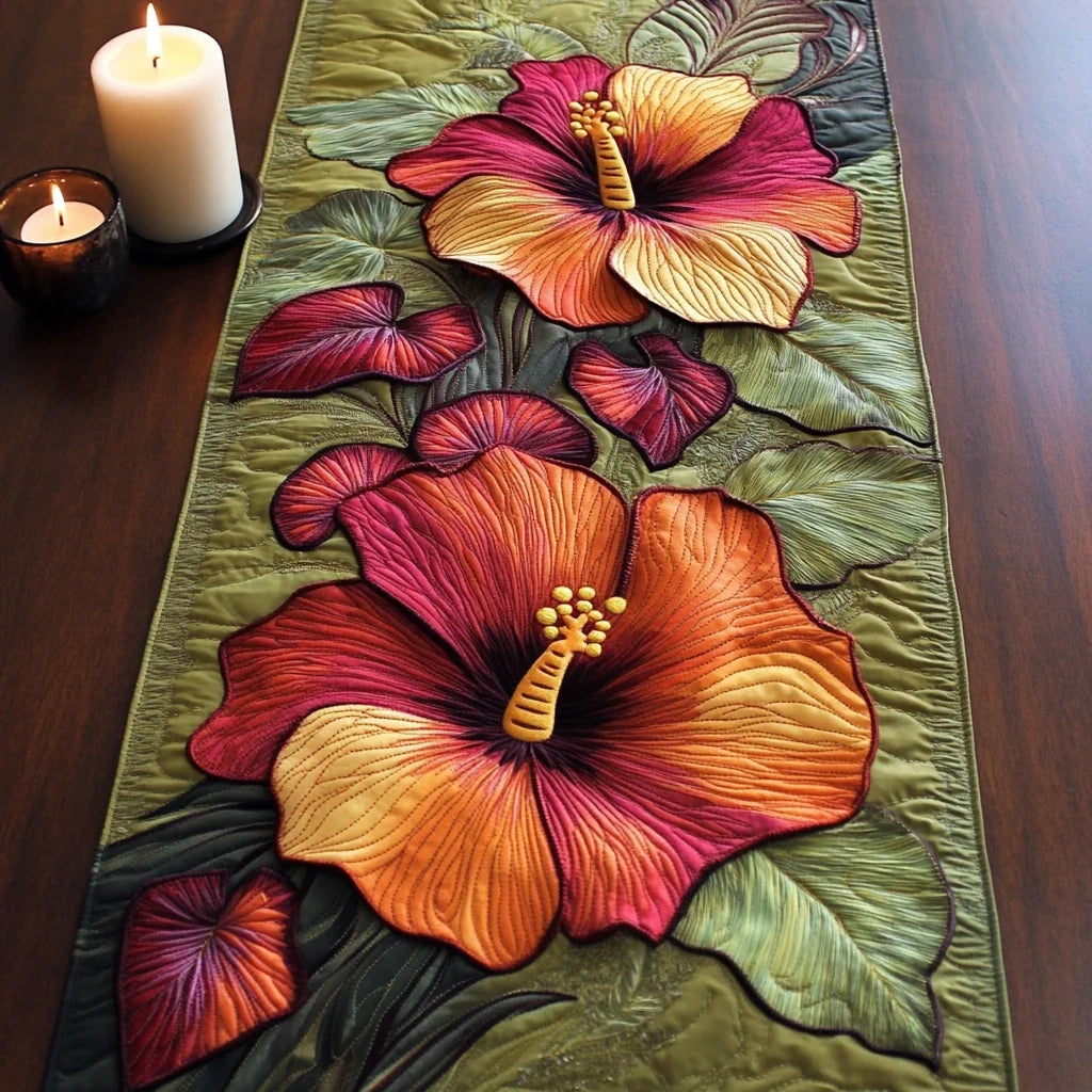 Hibiscus Blossom Quilted Table Runner