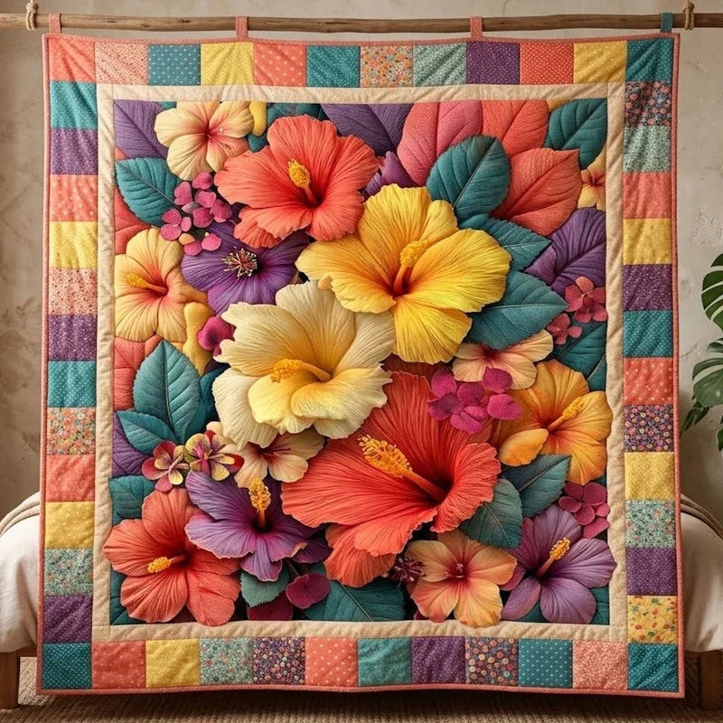 Hibiscus Symphony Quilt Blanket - Quilted Blanket by Wild and Way
