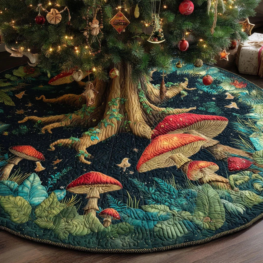 Hidden Woodland Retreat Christmas Quilted Tree Skirt