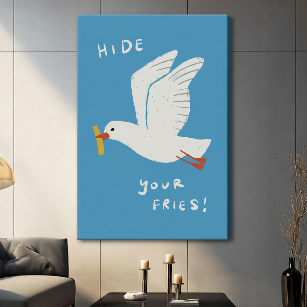 Hide Your Fries Seagull Funny Canvas Wall Art