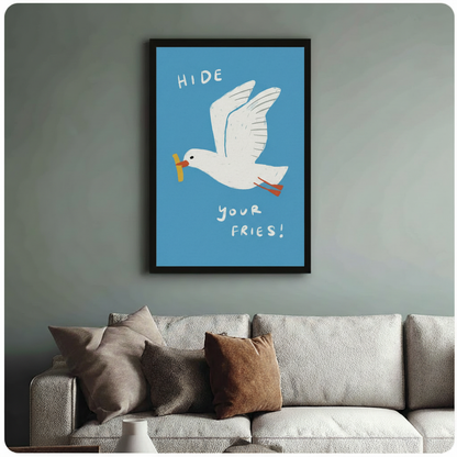 Hide Your Fries Seagull Funny Canvas Wall Art