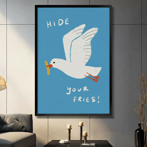 Hide Your Fries Seagull Funny Canvas Wall Art