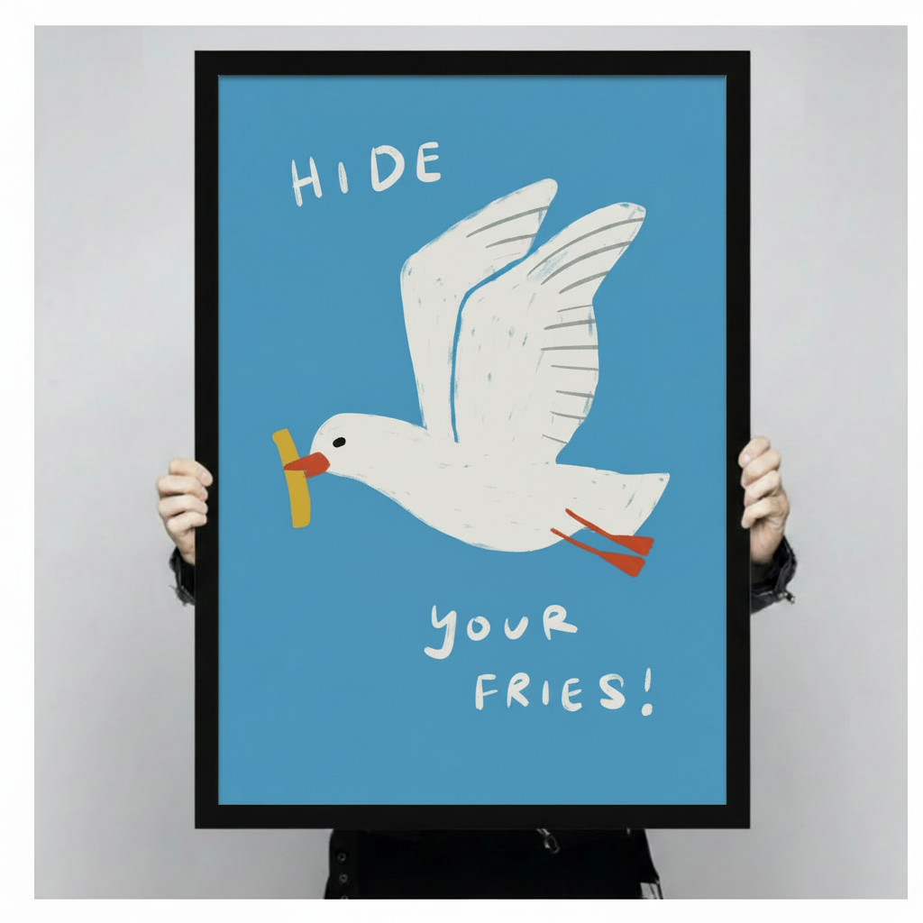 Hide Your Fries Seagull Funny Canvas Wall Art