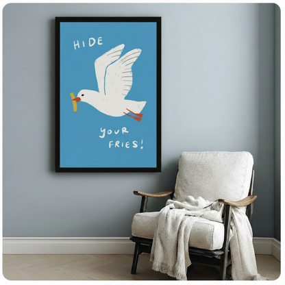 Hide Your Fries Seagull Funny Canvas Wall Art