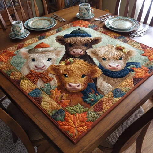 Highland Cow Bliss Quilted Table Topper