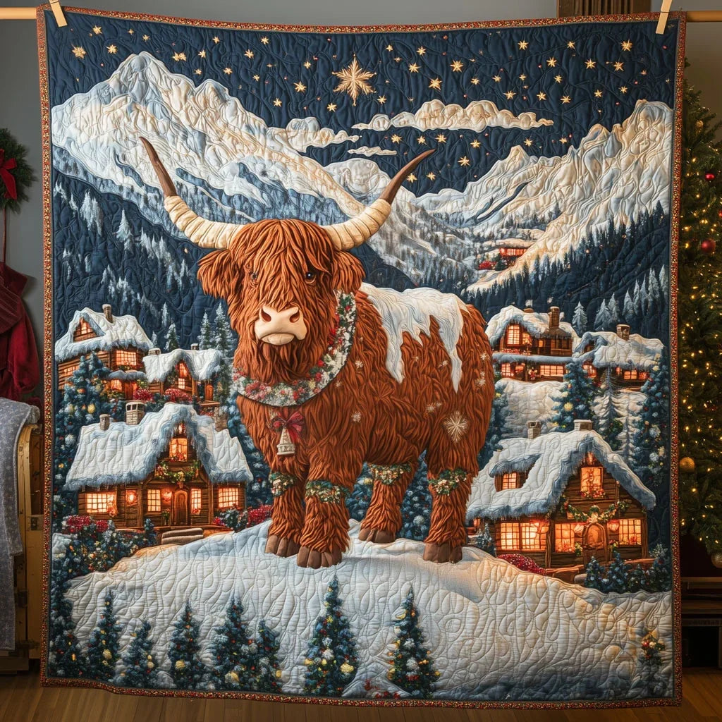 Highland Cow Christmas Quilt Blanket