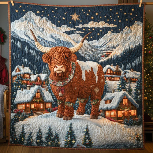 Highland Cow Christmas Quilt Blanket