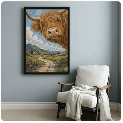Highland Cow Scottish Countryside Whimsical Canvas Wall Art