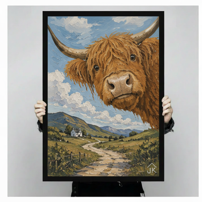Highland Cow Scottish Countryside Whimsical Canvas Wall Art