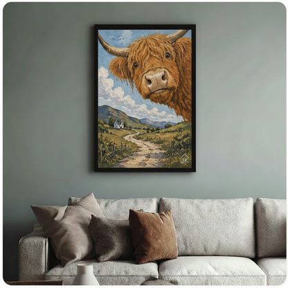 Highland Cow Scottish Countryside Whimsical Canvas Wall Art
