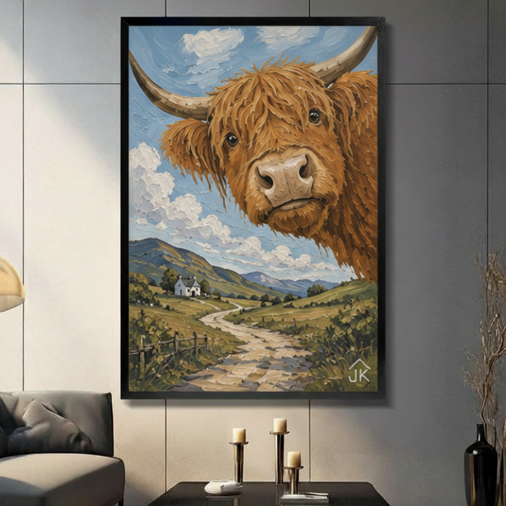 Highland Cow Scottish Countryside Whimsical Canvas Wall Art