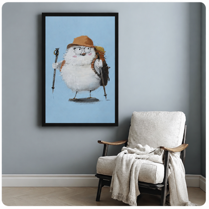 Fluffy Hiker Bird Whimsical Canvas Wall Art