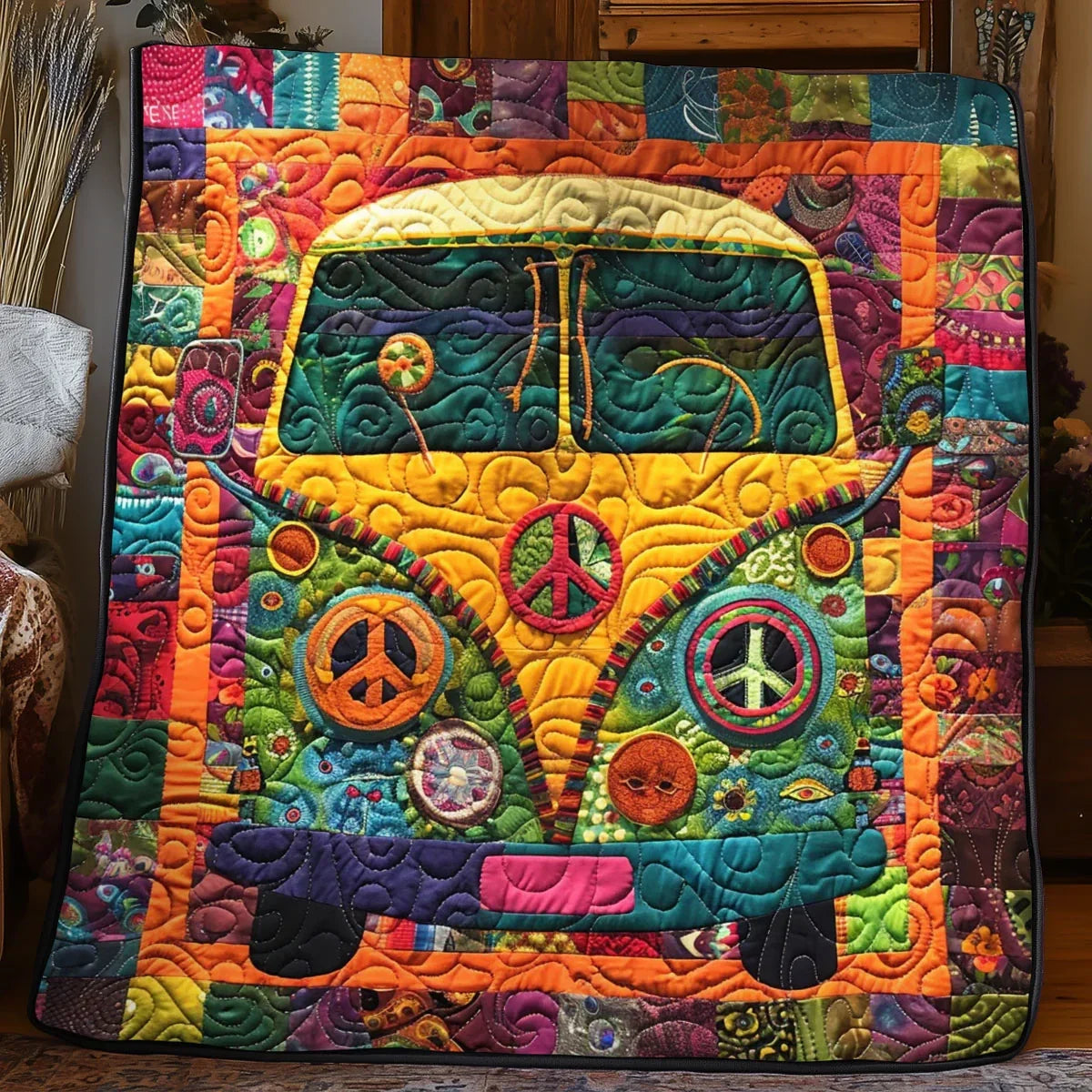 Hippie Camper Van Quilt Blanket