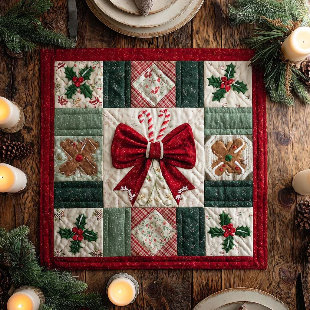 Holiday Bow Quilted Table Topper