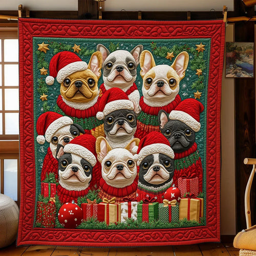 Holiday Bulldog Family Quilt Blanket