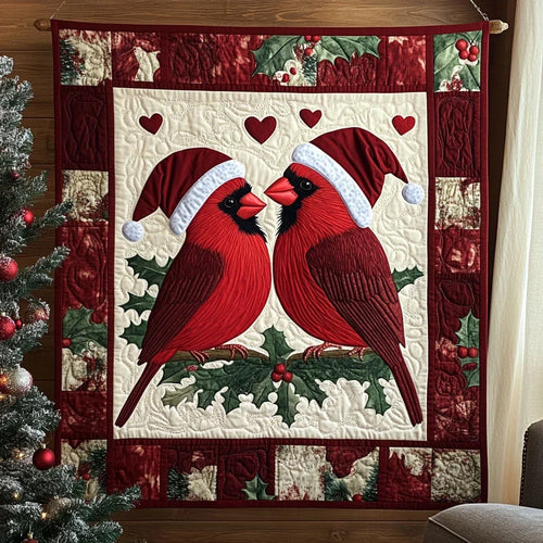 Holiday Cardinals In Love Quilt Blanket