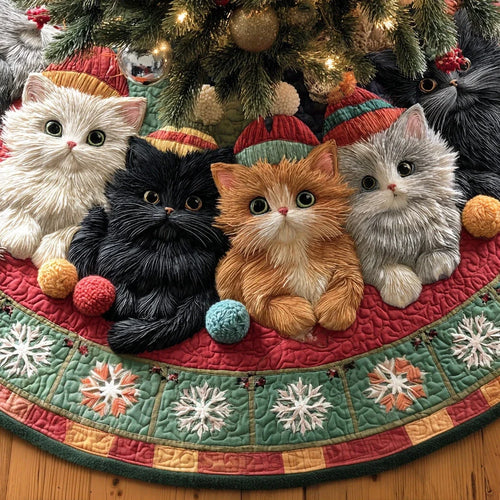 Holiday Cat Charm Christmas Quilted Tree Skirt