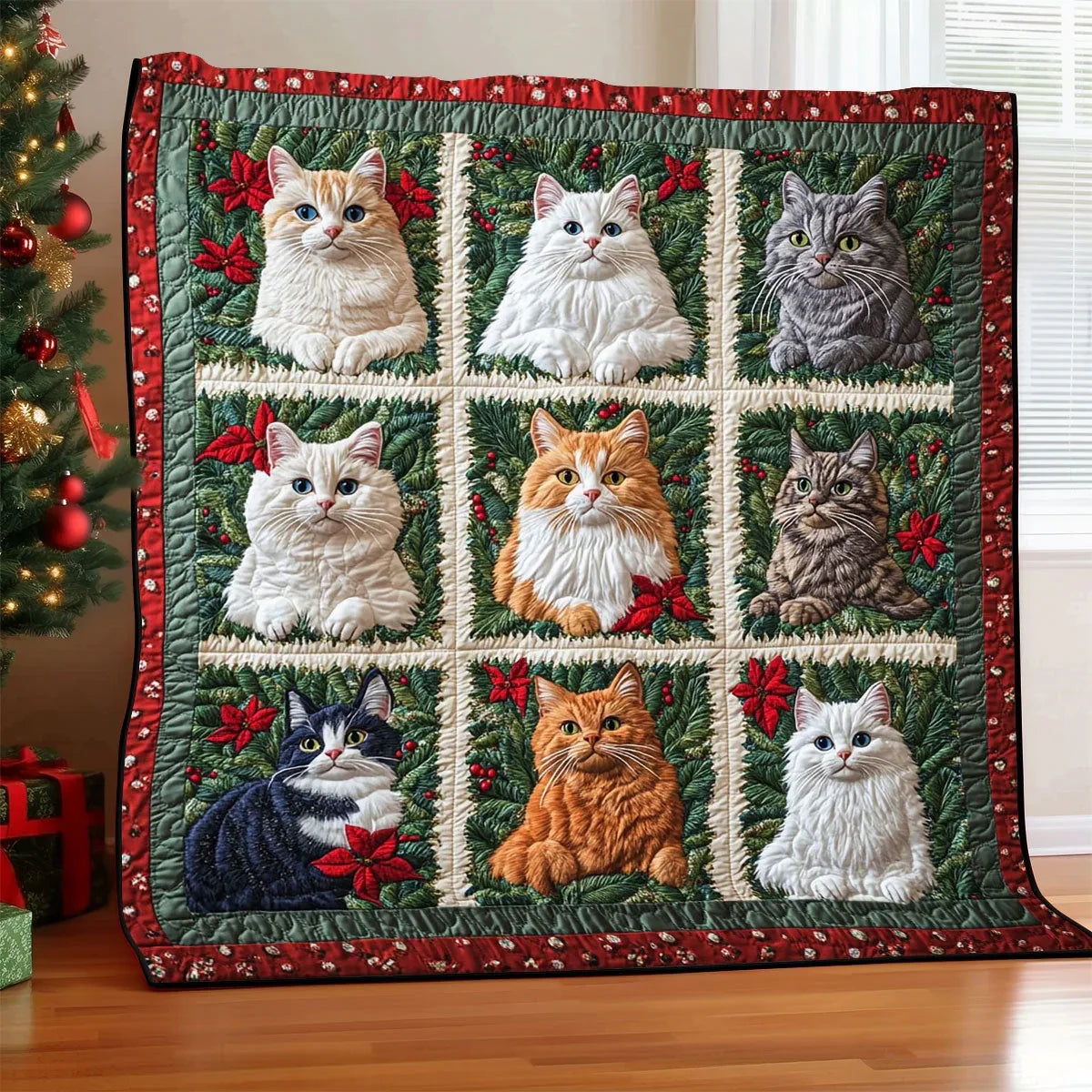 Holiday Cat Charm Quilt Blanket