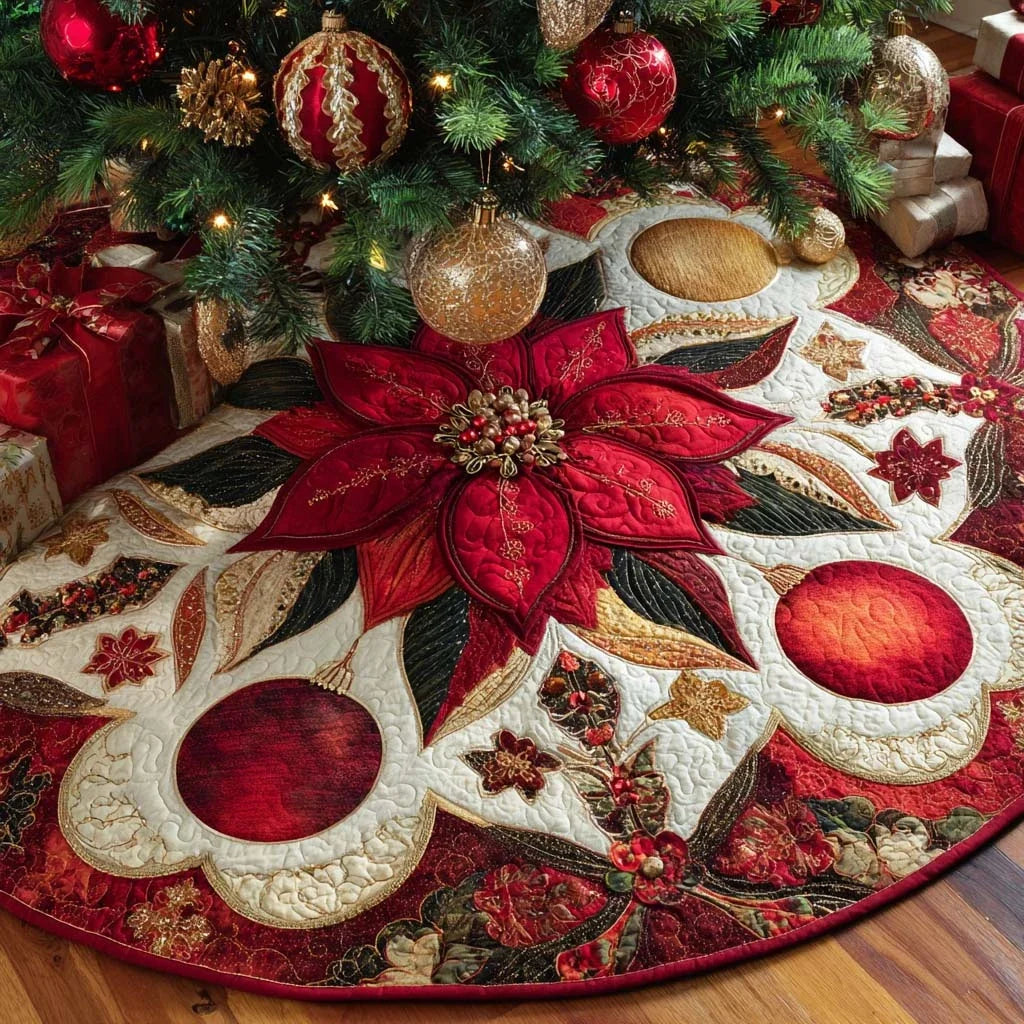 Holiday Cheer Christmas Quilted Tree Skirt
