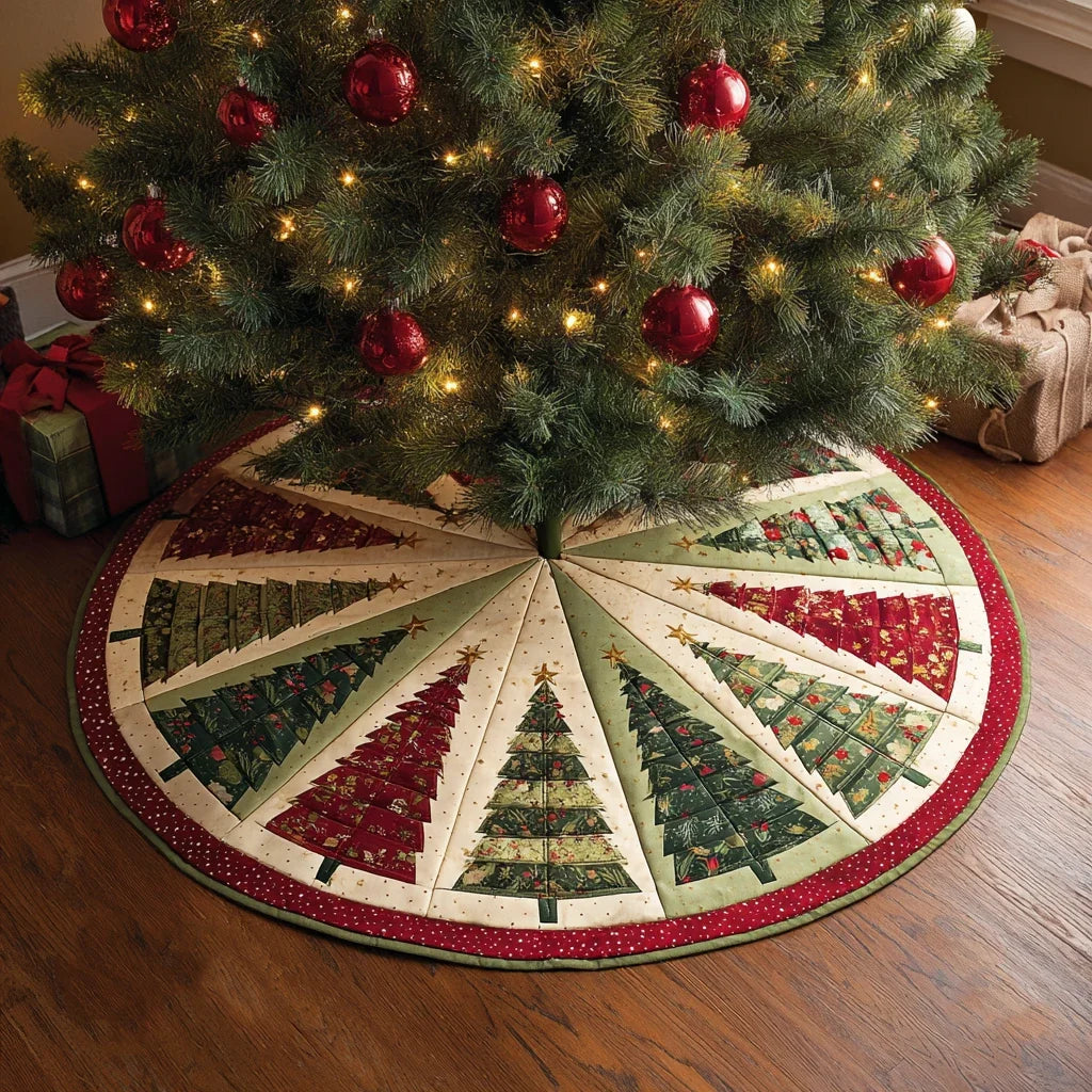 Holiday Circle Christmas Quilted Tree Skirt