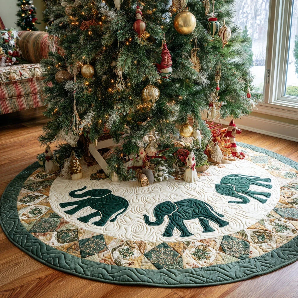 Holiday Elephant Christmas Quilted Tree Skirt