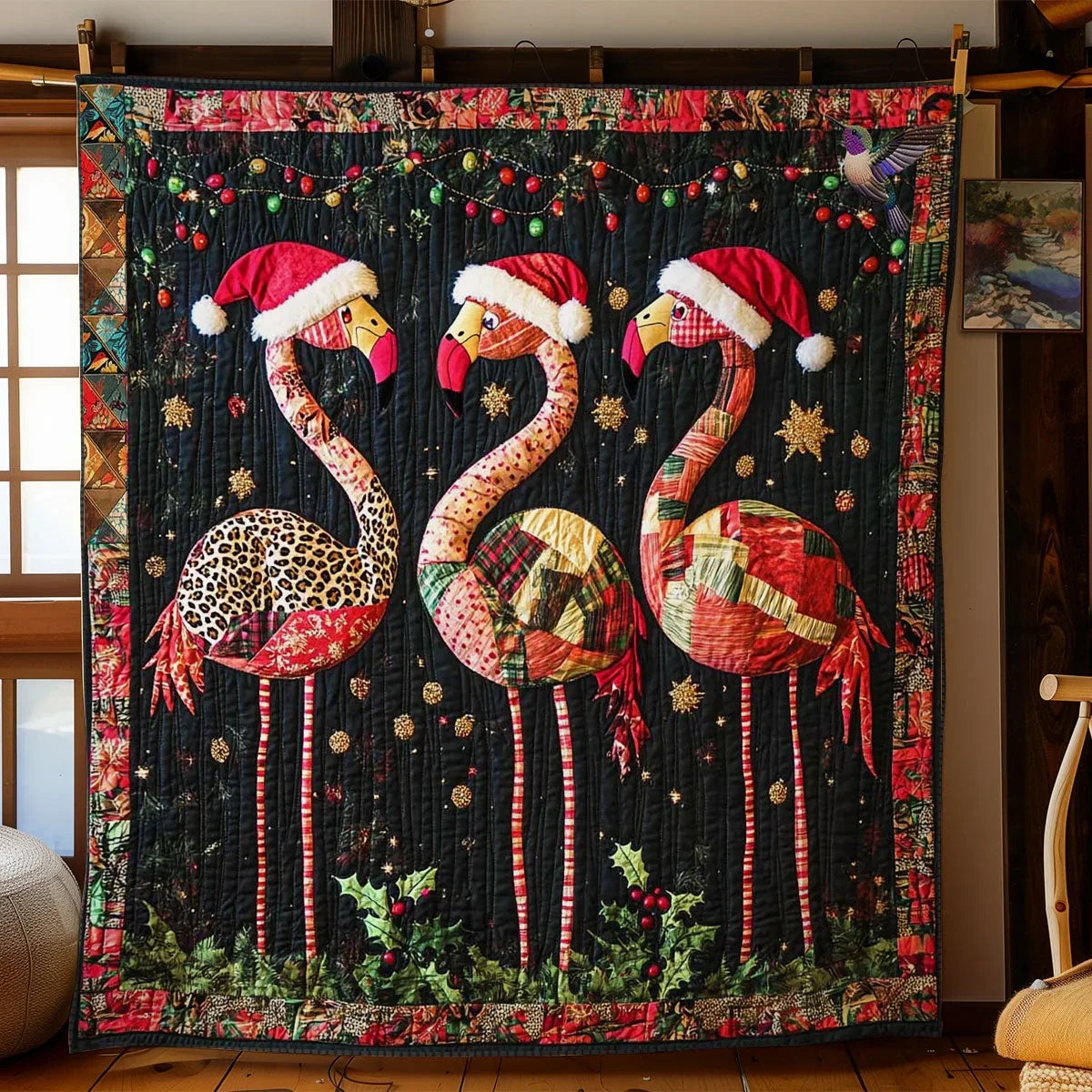 Holiday Flamingo Delight Quilt Blanket