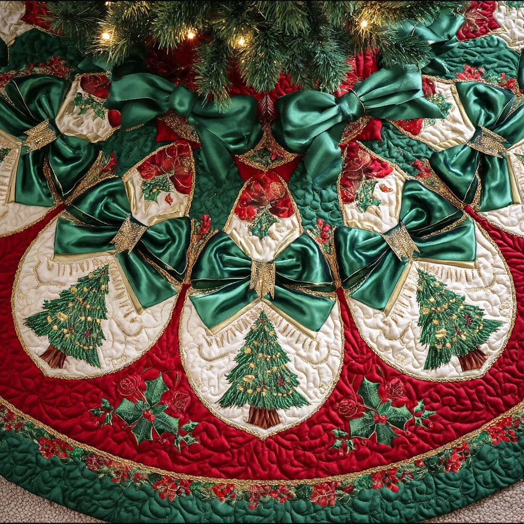 Holiday Frost Gleam Christmas Quilted Tree Skirt
