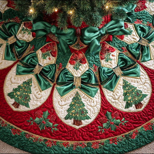 Holiday Frost Gleam Christmas Quilted Tree Skirt