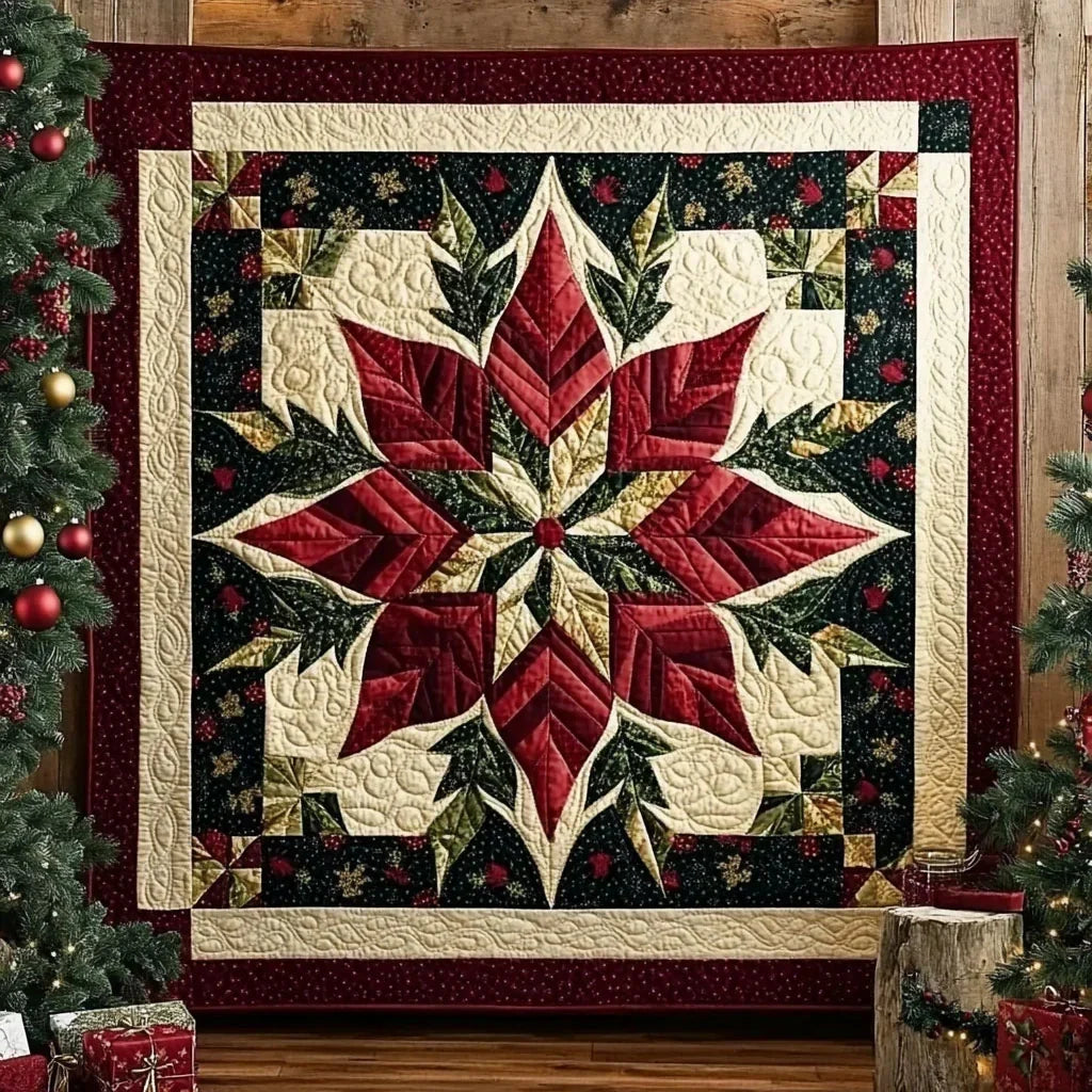 Holiday Geometric Poinsettia Quilt Blanket