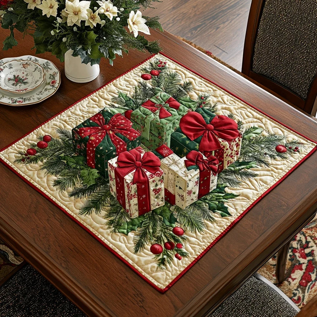 Holiday Gifts Quilted Table Topper