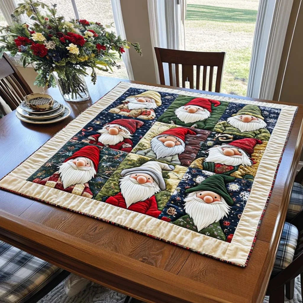 Holiday Gnome Patch Quilted Table Topper